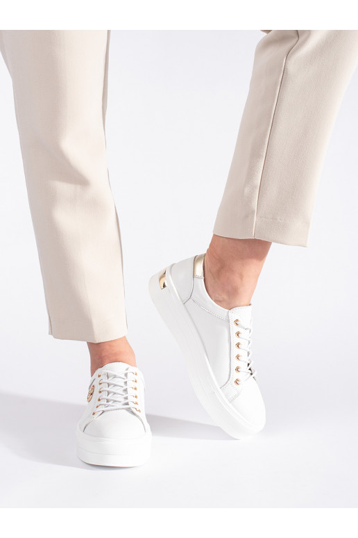 Bílé kožené sneakersy na hrubé podrážce