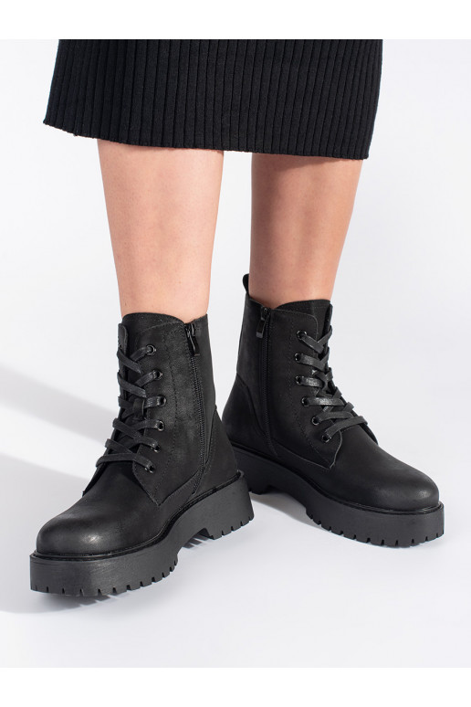 Černé dámské traperky na platformě Sergio Leone