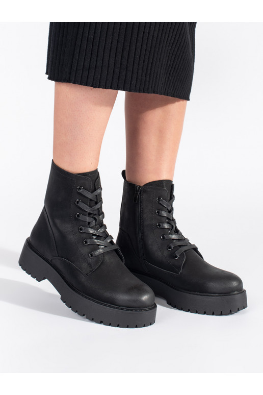 Černé dámské traperky na platformě Sergio Leone