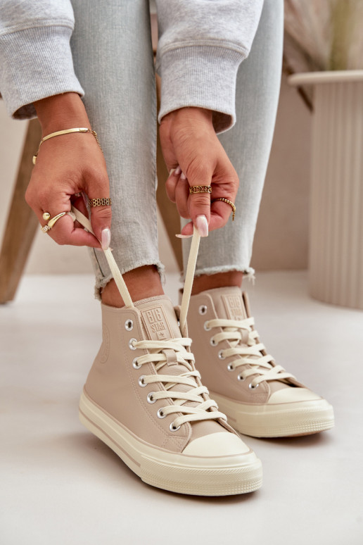 Dámské Tenisky Z Eko Kůže Béžové Big Star OO274934 Dámské Tenisky Z Eko Kůže Béžové Big Star OO274934