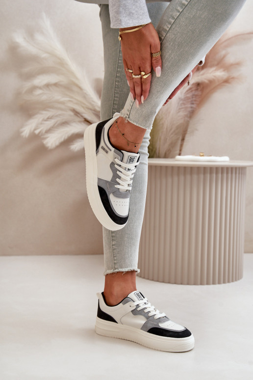 Dámské Nízké Tenisky Z Eko Kůže Big Star OO274028 Bílá-Šedá Dámské Nízké Tenisky Z Eko Kůže Big Star OO274028 Bílá-Šedá