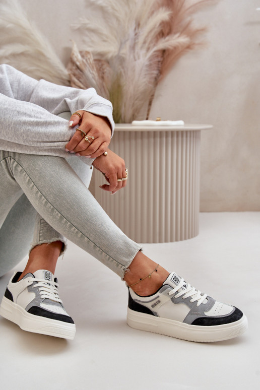 Dámské Nízké Tenisky Z Eko Kůže Big Star OO274028 Bílá-Šedá Dámské Nízké Tenisky Z Eko Kůže Big Star OO274028 Bílá-Šedá