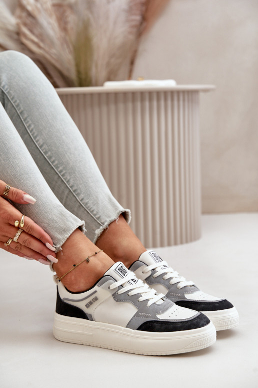 Dámské Nízké Tenisky Z Eko Kůže Big Star OO274028 Bílá-Šedá Dámské Nízké Tenisky Z Eko Kůže Big Star OO274028 Bílá-Šedá