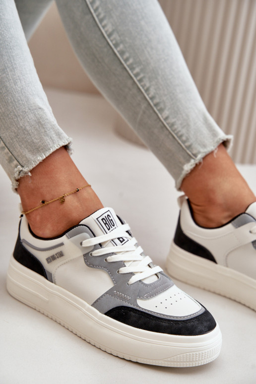 Dámské Nízké Tenisky Z Eko Kůže Big Star OO274028 Bílá-Šedá Dámské Nízké Tenisky Z Eko Kůže Big Star OO274028 Bílá-Šedá