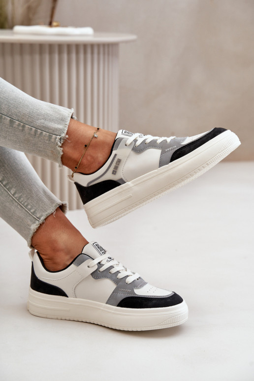 Dámské Nízké Tenisky Z Eko Kůže Big Star OO274028 Bílá-Šedá Dámské Nízké Tenisky Z Eko Kůže Big Star OO274028 Bílá-Šedá