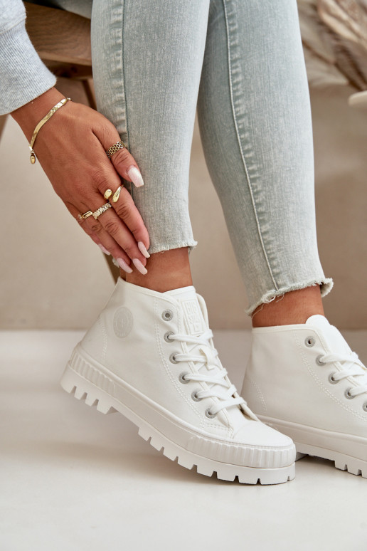 Dámské Tenisky S Kotníkovou Šněrovací Big Star OO274009 Bílé Dámské Tenisky S Kotníkovou Šněrovací Big Star OO274009 Bílé