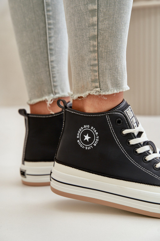 Zateplené Dámské Tenisky Na Platformě Eko Kůže Big Star OO274062 Černé