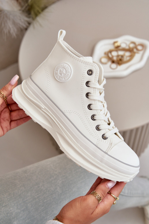 Dámské Tenisky Na Platformě Eko Kůže Big Star OO274064 Bílé