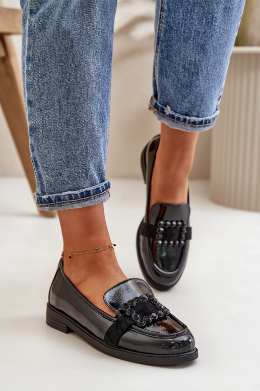 Lakované Dámské Mokasíny S Dekorací Černé Vinceza 58389 Lakované Dámské Mokasíny S Dekorací Černé Vinceza 58389