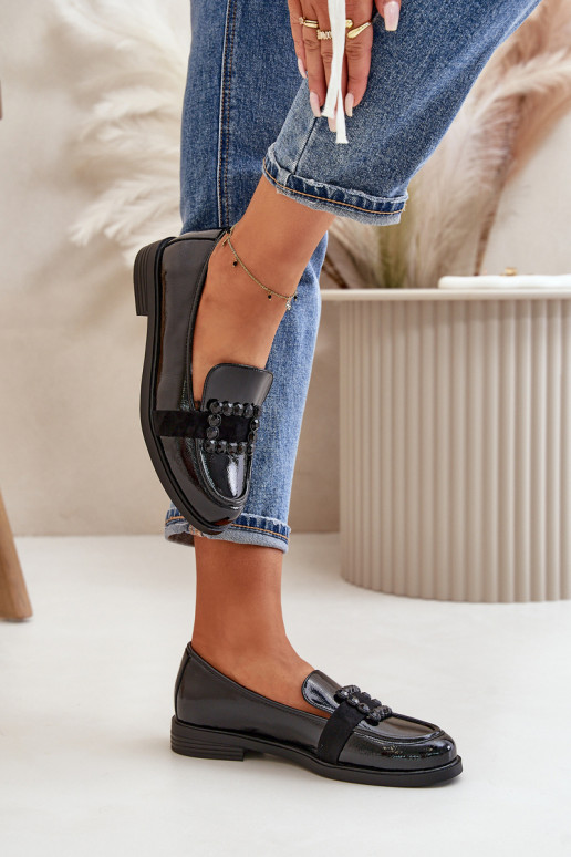 Lakované Dámské Mokasíny S Dekorací Černé Vinceza 58389 Lakované Dámské Mokasíny S Dekorací Černé Vinceza 58389