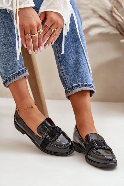 Lakované Dámské Mokasíny S Dekorací Černé Vinceza 58389 Lakované Dámské Mokasíny S Dekorací Černé Vinceza 58389