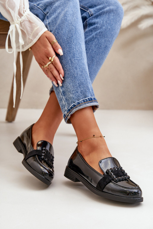 Lakované Dámské Mokasíny S Dekorací Černé Vinceza 58389 Lakované Dámské Mokasíny S Dekorací Černé Vinceza 58389
