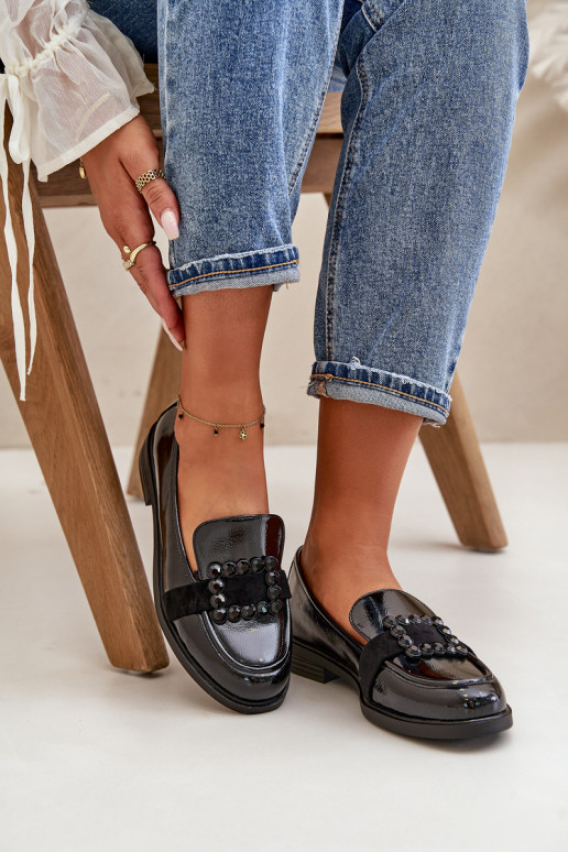 Lakované Dámské Mokasíny S Dekorací Černé Vinceza 58389 Lakované Dámské Mokasíny S Dekorací Černé Vinceza 58389
