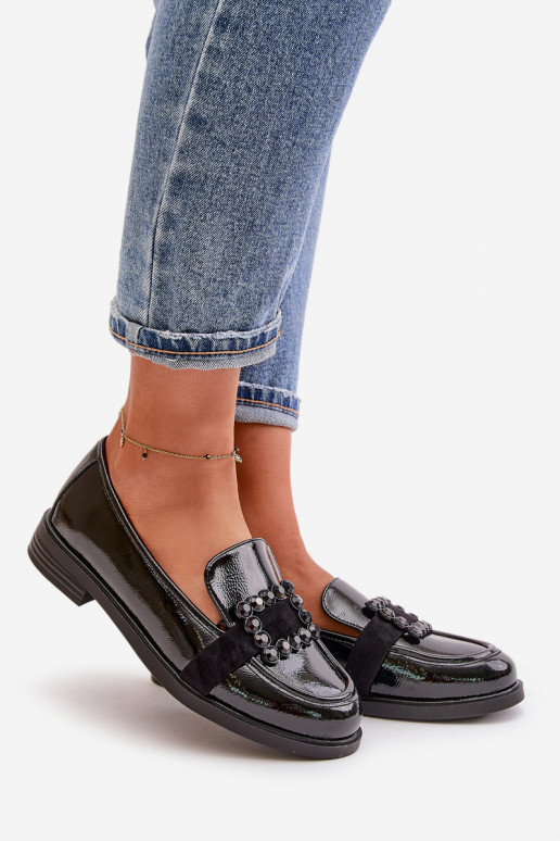 Lakované Dámské Mokasíny S Dekorací Černé Vinceza 58389 Lakované Dámské Mokasíny S Dekorací Černé Vinceza 58389