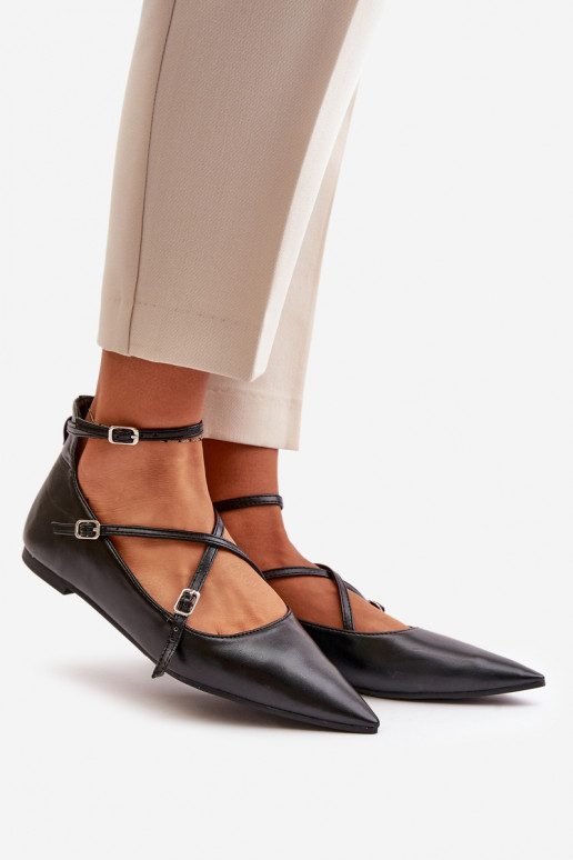 Dámské Baleríny S Špičatými Nosy A Propletenými Pásky Černé Violra Dámské Baleríny S Špičatými Nosy A Propletenými Pásky Černé Violra