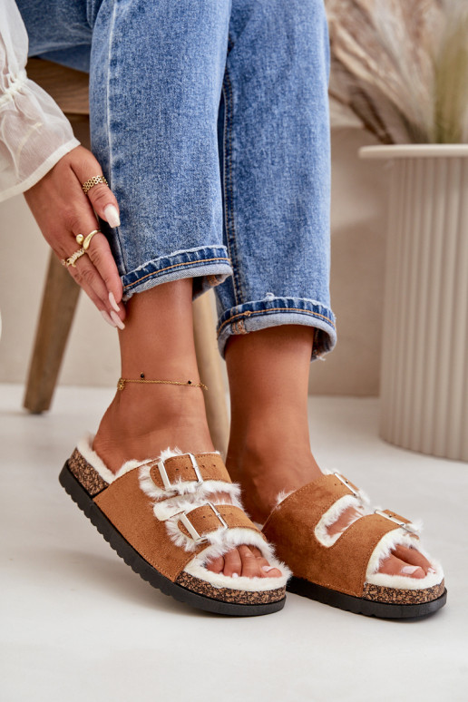 Dámské Pantofle S Přezkami A Kožíškem Camel Ezilena Dámské Pantofle S Přezkami A Kožíškem Camel Ezilena