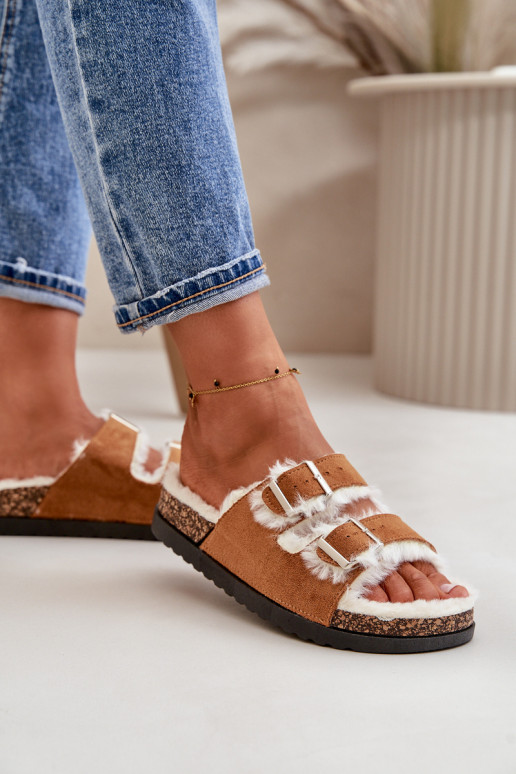 Dámské Pantofle S Přezkami A Kožíškem Camel Ezilena Dámské Pantofle S Přezkami A Kožíškem Camel Ezilena
