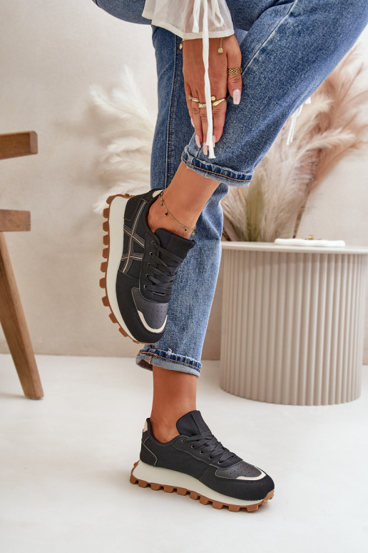 Tenisky Sportovní Dámské Šněrovací Na Platformě Černé Mialunae Tenisky Sportovní Dámské Šněrovací Na Platformě Černé Mialunae