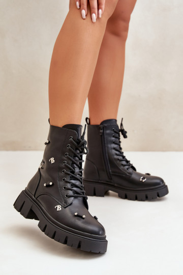 Dámské Boty Pracovní S Ozdobami Eko Kožené Černé Cadenilla 2