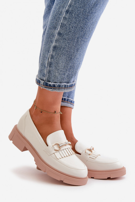 Dámské Mokasíny S Dekorací Eko Kůže Bílé Tialorae Dámské Mokasíny S Dekorací Eko Kůže Bílé Tialorae