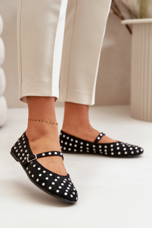 Zdobené baleríny s páskem eko zamšové černé Tirilissa Zdobené baleríny s páskem eko zamšové černé Tirilissa