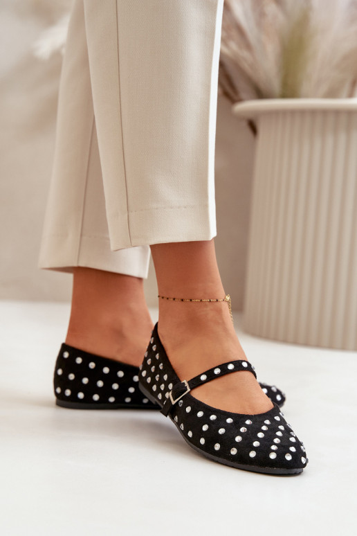 Zdobené baleríny s páskem eko zamšové černé Tirilissa Zdobené baleríny s páskem eko zamšové černé Tirilissa