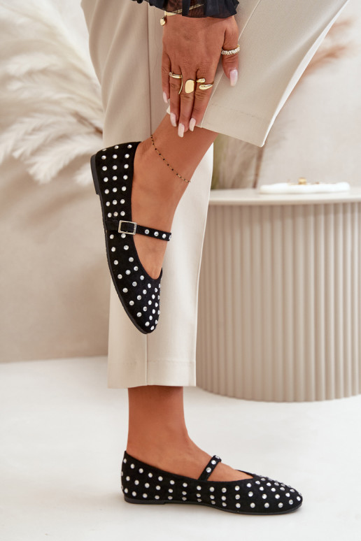 Zdobené baleríny s páskem eko zamšové černé Tirilissa Zdobené baleríny s páskem eko zamšové černé Tirilissa