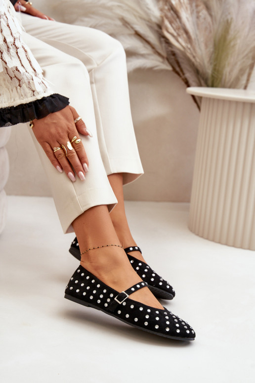 Zdobené baleríny s páskem eko zamšové černé Tirilissa Zdobené baleríny s páskem eko zamšové černé Tirilissa