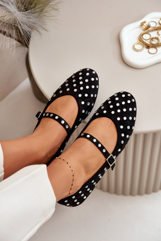 Zdobené baleríny s páskem eko zamšové černé Tirilissa Zdobené baleríny s páskem eko zamšové černé Tirilissa