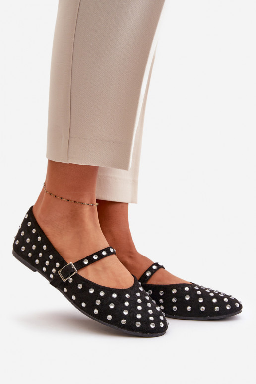 Zdobené baleríny s páskem eko zamšové černé Tirilissa Zdobené baleríny s páskem eko zamšové černé Tirilissa