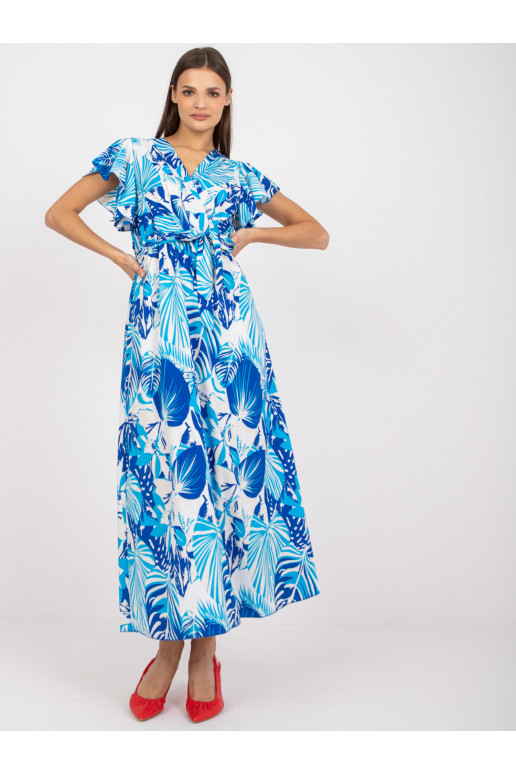 Bílomodré maxi šaty s potiskem a... Bílomodré maxi šaty s potiskem a...