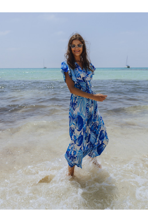 Bílomodré maxi šaty s potiskem a... Bílomodré maxi šaty s potiskem a...