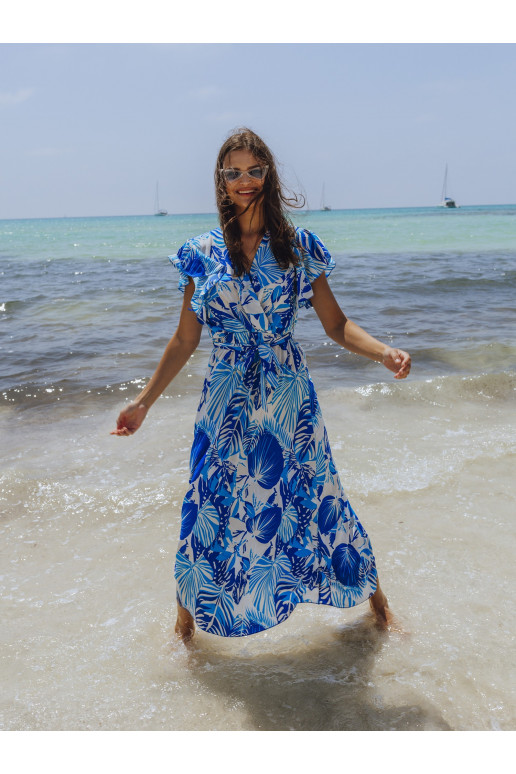 Bílomodré maxi šaty s potiskem a... Bílomodré maxi šaty s potiskem a...