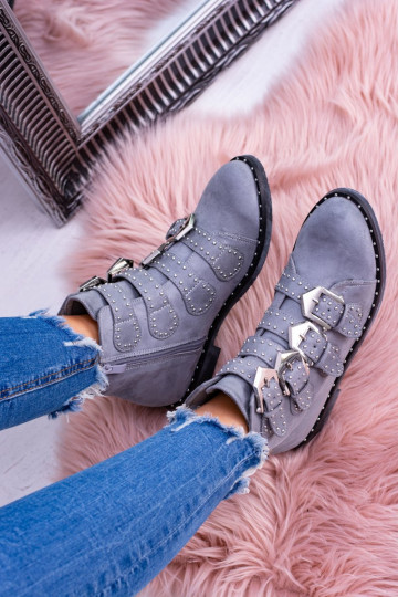 Lu Boo tmavě šedé semišové kotníkové boty Virginia Rock Star 2