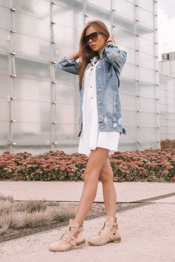 Lu Boo béžové Suede vystřihnout kotníkové boty Rock Girl 2