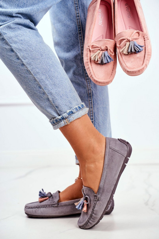 moteriški mokasinai iš zomšos 20PB35-2003 pilkos spalvos Donna Mia