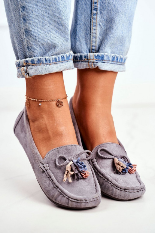 moteriški mokasinai iš zomšos 20PB35-2003 pilkos spalvos Donna Mia