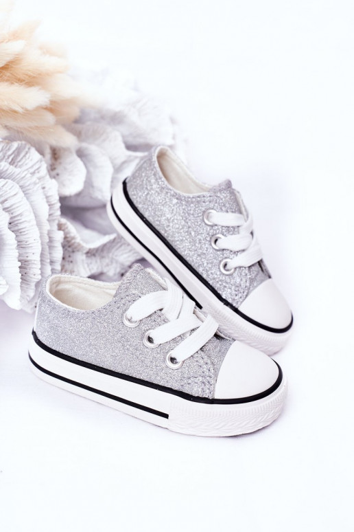 Vaikiški laisvalaikio batai sidabro spalvos Bling-Bling Vaikiški laisvalaikio batai sidabro spalvos Bling-Bling