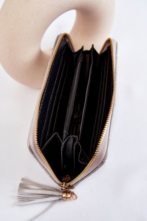 Didelė piniginė su dygsniais  sidabro spalvos Jeffrey