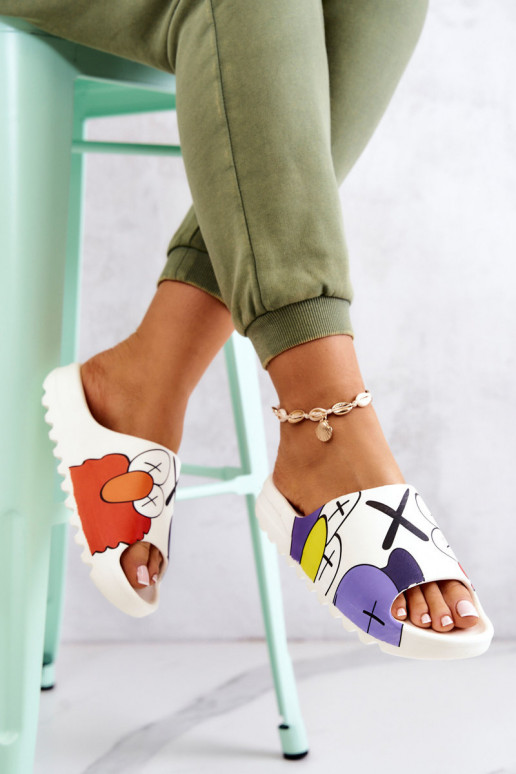 Gumové pantofle s potiskem Bílý Monsters