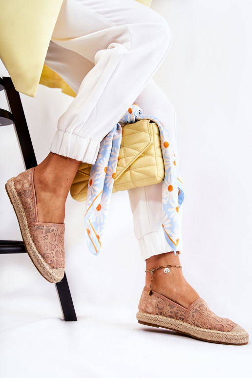 Klasikinio modelio  espadrilės su aužūro elementais Nude Catris Klasikinio modelio  espadrilės su aužūro elementais Nude Catris