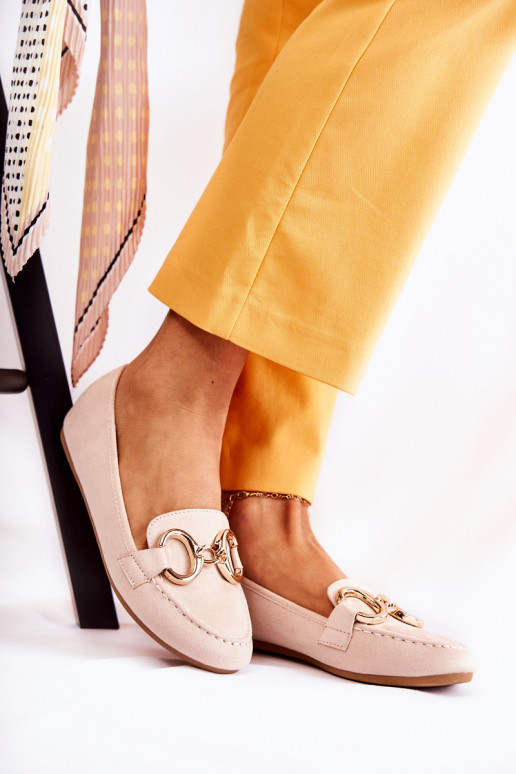  iš zomšos Mokasinai su ornamentais smėlio spalvos Reality