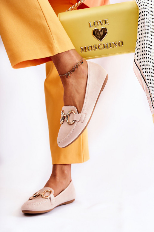  iš zomšos Mokasinai su ornamentais smėlio spalvos Reality