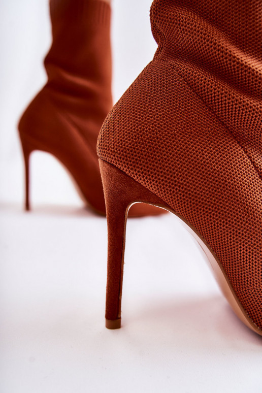 Aulinukai su kojinės tipo auliuku su plonais kulniukais rudos spalvos Luisell  Aulinukai su kojinės tipo auliuku su plonais kulniukais rudos spalvos Luisell