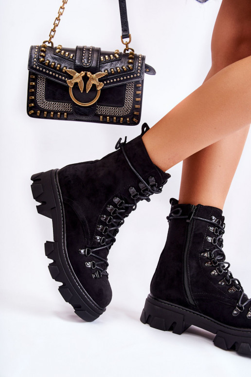 pašiltinti iš zomšos masyvūs aulinukai su dirželiais juodos spalvos Pierro