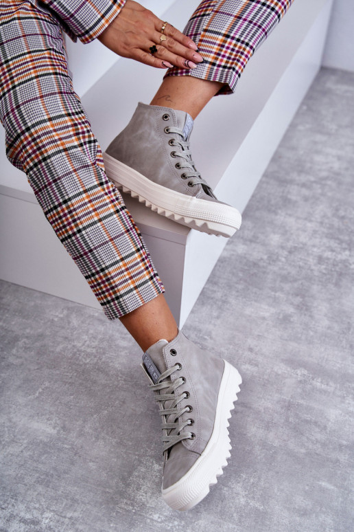 Dámské Tenisky Big Star Vysoké Zateplené Šedé EE274114