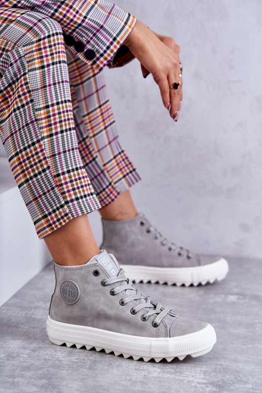 Dámské Tenisky Big Star Vysoké Zateplené Šedé EE274114