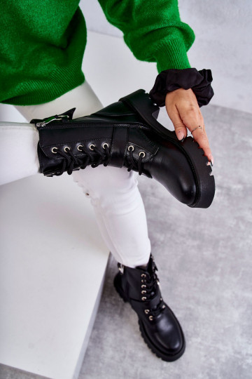 Kožené Boty Na Plochých Podpatcích Černe Marlis 2