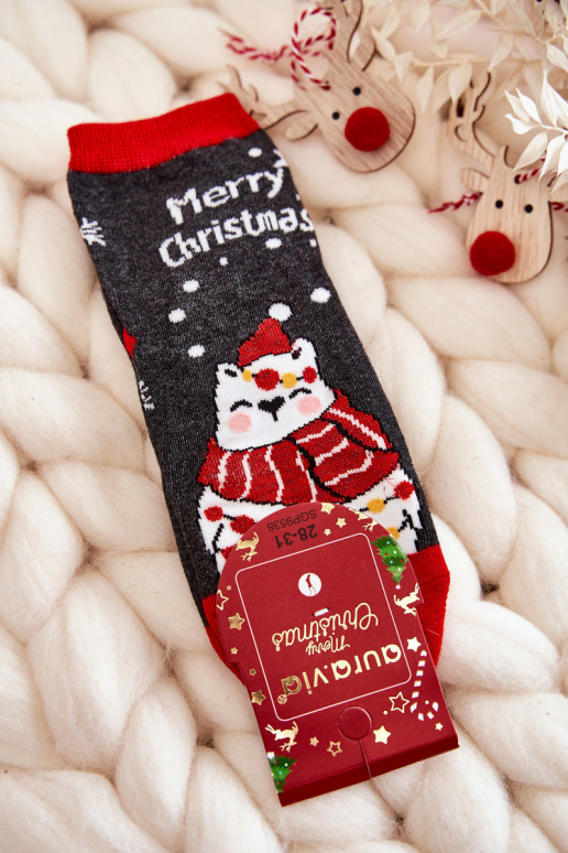 Dětské ponožky "Merry Christmas" medvěd Šedý a červený Dětské ponožky "Merry Christmas" medvěd Šedý a červený