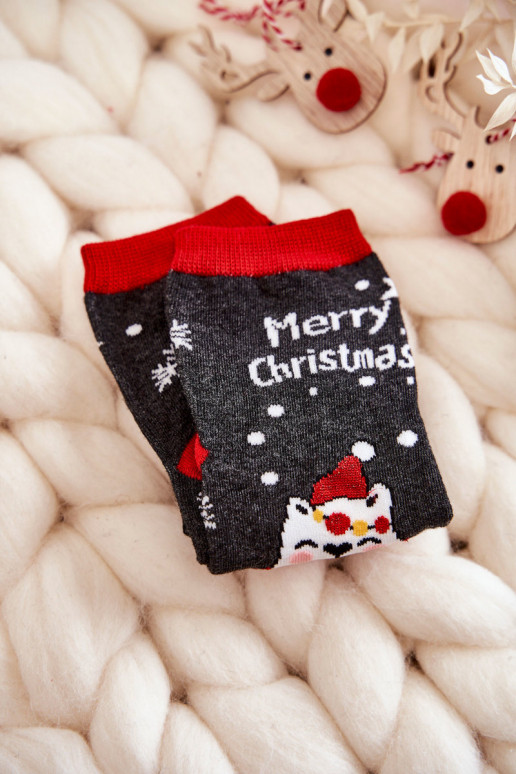 Dětské ponožky "Merry Christmas" medvěd Šedý a červený Dětské ponožky "Merry Christmas" medvěd Šedý a červený